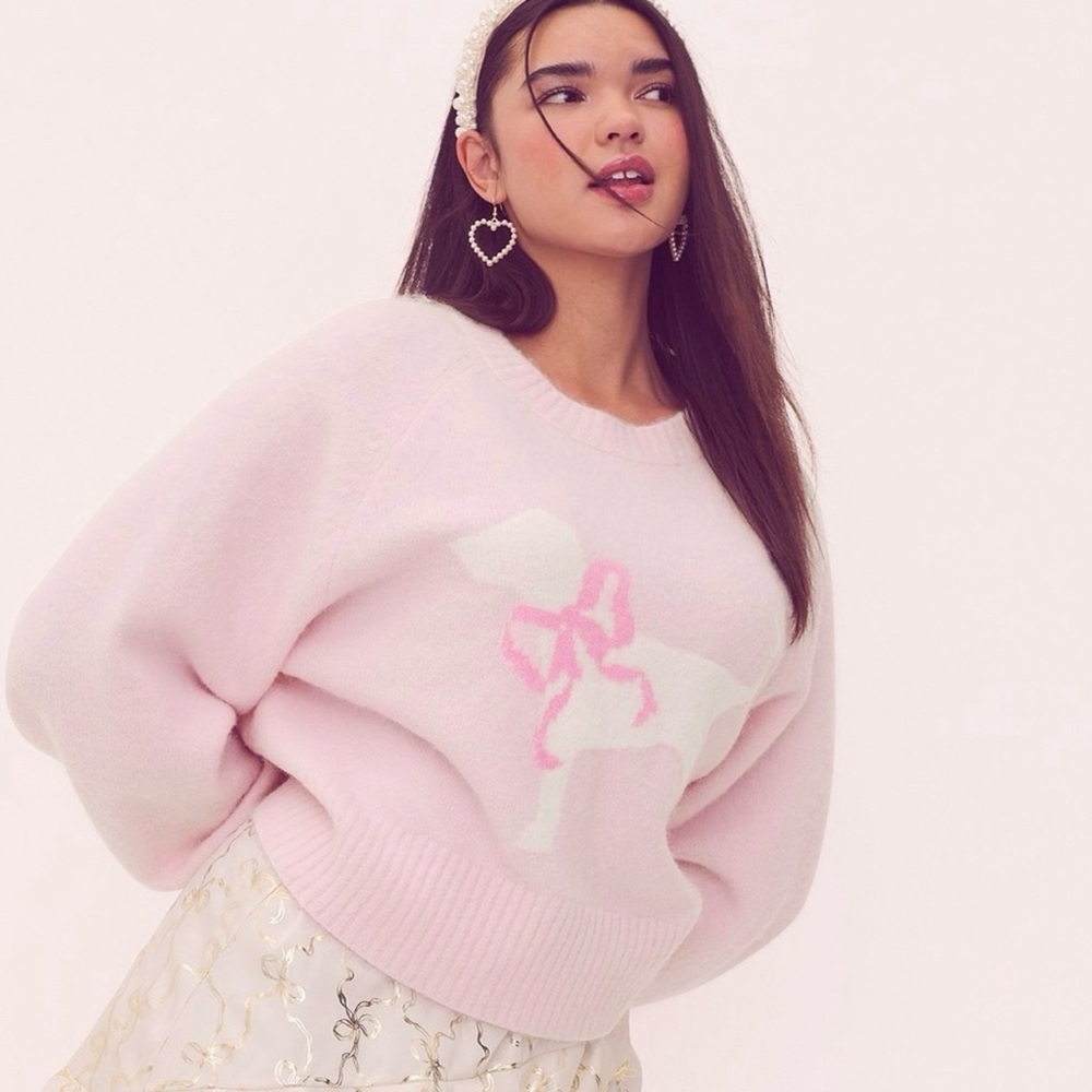 LoveShackFancy Pink Dog Graphic Sweater NWT